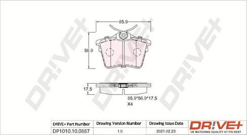 Dr!ve+ DP1010.10.0887 - Kit de plaquettes de frein, frein à disque cwaw.fr