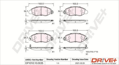 Dr!ve+ DP1010.10.0835 - Kit de plaquettes de frein, frein à disque cwaw.fr