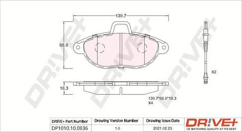 Dr!ve+ DP1010.10.0836 - Kit de plaquettes de frein, frein à disque cwaw.fr