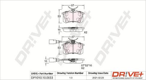 Dr!ve+ DP1010.10.0833 - Kit de plaquettes de frein, frein à disque cwaw.fr