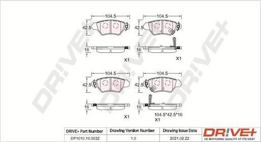 Dr!ve+ DP1010.10.0832 - Kit de plaquettes de frein, frein à disque cwaw.fr