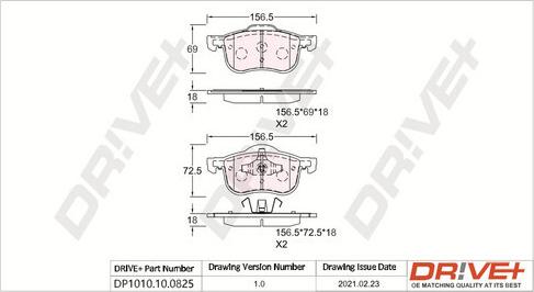 Dr!ve+ DP1010.10.0825 - Kit de plaquettes de frein, frein à disque cwaw.fr