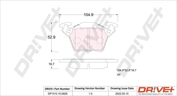 Dr!ve+ DP1010.10.0826 - Kit de plaquettes de frein, frein à disque cwaw.fr