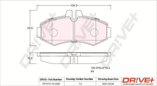 Dr!ve+ DP1010.10.0822 - Kit de plaquettes de frein, frein à disque cwaw.fr