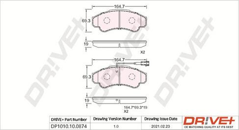 Dr!ve+ DP1010.10.0874 - Kit de plaquettes de frein, frein à disque cwaw.fr