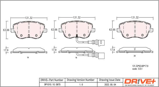 Dr!ve+ DP1010.10.0875 - Kit de plaquettes de frein, frein à disque cwaw.fr