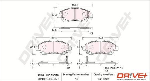 Dr!ve+ DP1010.10.0876 - Kit de plaquettes de frein, frein à disque cwaw.fr