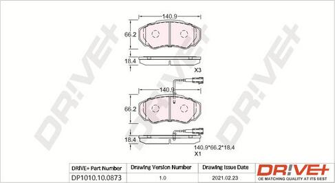 Dr!ve+ DP1010.10.0873 - Kit de plaquettes de frein, frein à disque cwaw.fr