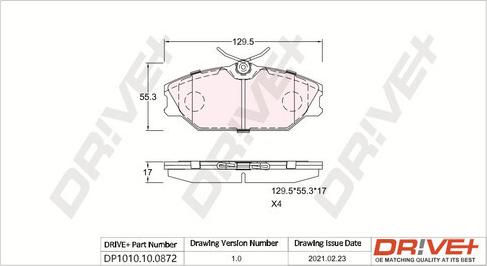 Dr!ve+ DP1010.10.0872 - Kit de plaquettes de frein, frein à disque cwaw.fr