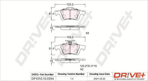 Dr!ve+ DP1010.10.0394 - Kit de plaquettes de frein, frein à disque cwaw.fr