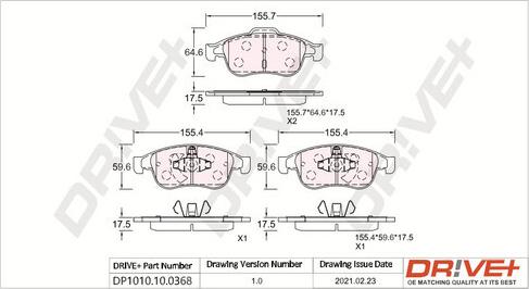 Dr!ve+ DP1010.10.0368 - Kit de plaquettes de frein, frein à disque cwaw.fr