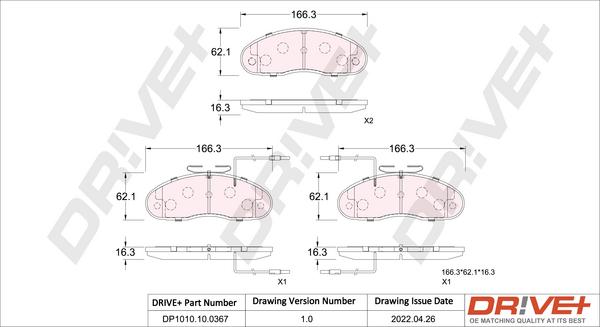 Dr!ve+ DP1010.10.0367 - Kit de plaquettes de frein, frein à disque cwaw.fr