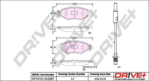 Dr!ve+ DP1010.10.0387 - Kit de plaquettes de frein, frein à disque cwaw.fr