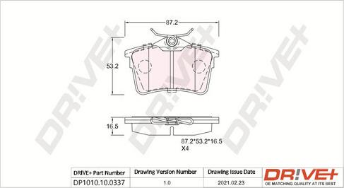 Dr!ve+ DP1010.10.0337 - Kit de plaquettes de frein, frein à disque cwaw.fr