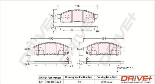 Dr!ve+ DP1010.10.0374 - Kit de plaquettes de frein, frein à disque cwaw.fr