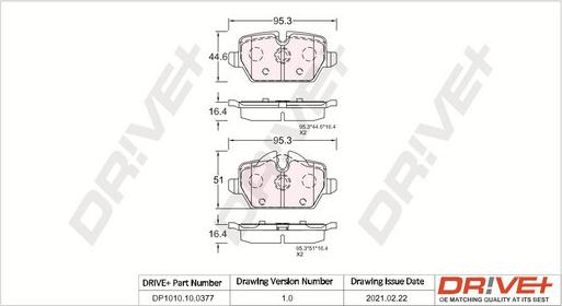 Dr!ve+ DP1010.10.0377 - Kit de plaquettes de frein, frein à disque cwaw.fr