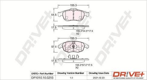 Dr!ve+ DP1010.10.0293 - Kit de plaquettes de frein, frein à disque cwaw.fr