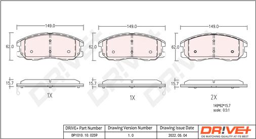 Dr!ve+ DP1010.10.0259 - Kit de plaquettes de frein, frein à disque cwaw.fr