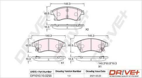 Dr!ve+ DP1010.10.0258 - Kit de plaquettes de frein, frein à disque cwaw.fr