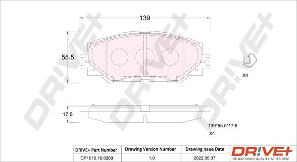 Dr!ve+ DP1010.10.0209 - Kit de plaquettes de frein, frein à disque cwaw.fr