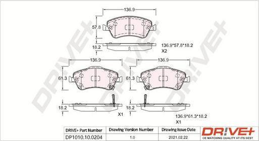 Dr!ve+ DP1010.10.0204 - Kit de plaquettes de frein, frein à disque cwaw.fr