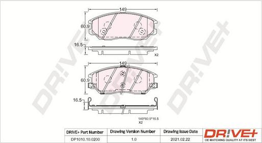 Dr!ve+ DP1010.10.0200 - Kit de plaquettes de frein, frein à disque cwaw.fr