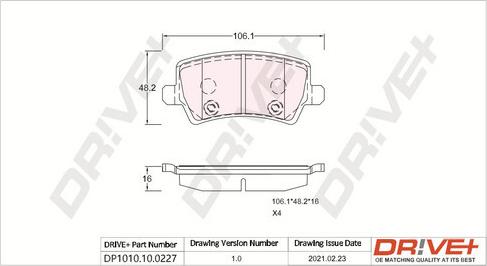 Dr!ve+ DP1010.10.0227 - Kit de plaquettes de frein, frein à disque cwaw.fr