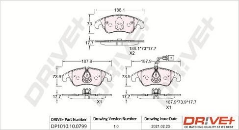 Dr!ve+ DP1010.10.0799 - Kit de plaquettes de frein, frein à disque cwaw.fr