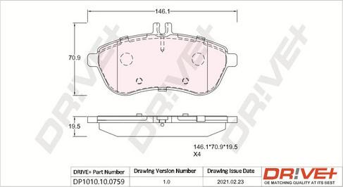 Dr!ve+ DP1010.10.0759 - Kit de plaquettes de frein, frein à disque cwaw.fr