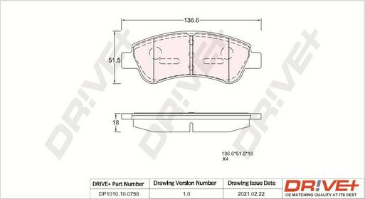 Dr!ve+ DP1010.10.0758 - Kit de plaquettes de frein, frein à disque cwaw.fr