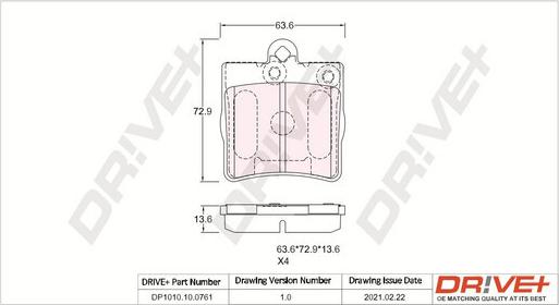 Dr!ve+ DP1010.10.0761 - Kit de plaquettes de frein, frein à disque cwaw.fr