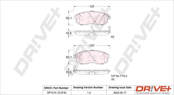 Dr!ve+ DP1010.10.0730 - Kit de plaquettes de frein, frein à disque cwaw.fr