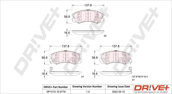 Dr!ve+ DP1010.10.0778 - Kit de plaquettes de frein, frein à disque cwaw.fr