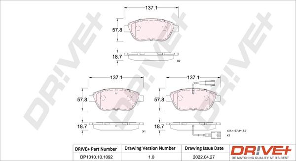 Dr!ve+ DP1010.10.1092 - Kit de plaquettes de frein, frein à disque cwaw.fr