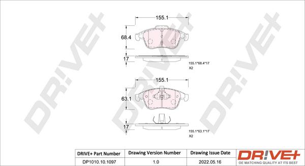 Dr!ve+ DP1010.10.1097 - Kit de plaquettes de frein, frein à disque cwaw.fr