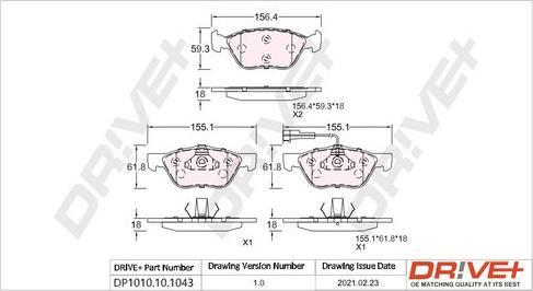 Dr!ve+ DP1010.10.1043 - Kit de plaquettes de frein, frein à disque cwaw.fr