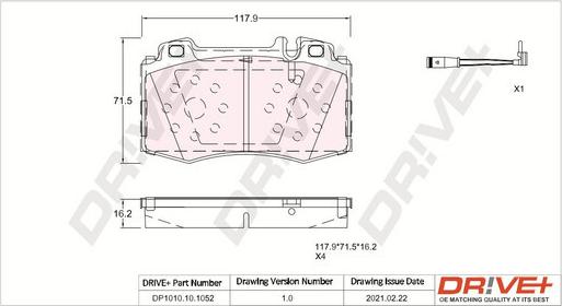 Dr!ve+ DP1010.10.1052 - Kit de plaquettes de frein, frein à disque cwaw.fr