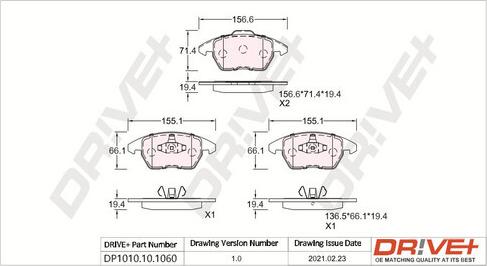 Dr!ve+ DP1010.10.1060 - Kit de plaquettes de frein, frein à disque cwaw.fr