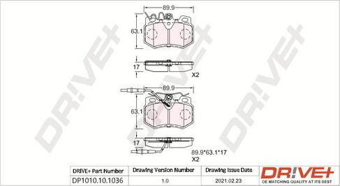 Dr!ve+ DP1010.10.1036 - Kit de plaquettes de frein, frein à disque cwaw.fr