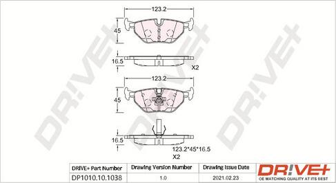 Dr!ve+ DP1010.10.1038 - Kit de plaquettes de frein, frein à disque cwaw.fr