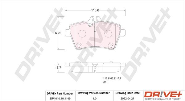 Dr!ve+ DP1010.10.1149 - Kit de plaquettes de frein, frein à disque cwaw.fr