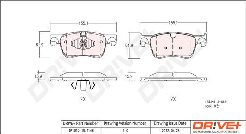 Dr!ve+ DP1010.10.1148 - Kit de plaquettes de frein, frein à disque cwaw.fr