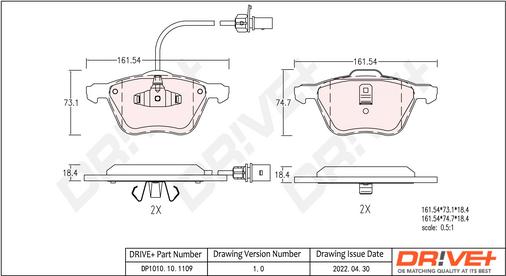 Dr!ve+ DP1010.10.1109 - Kit de plaquettes de frein, frein à disque cwaw.fr