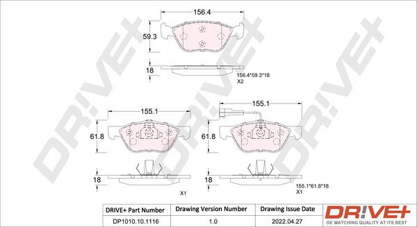 Dr!ve+ DP1010.10.1116 - Kit de plaquettes de frein, frein à disque cwaw.fr