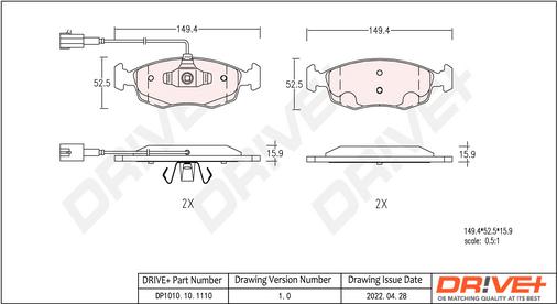 Dr!ve+ DP1010.10.1110 - Kit de plaquettes de frein, frein à disque cwaw.fr