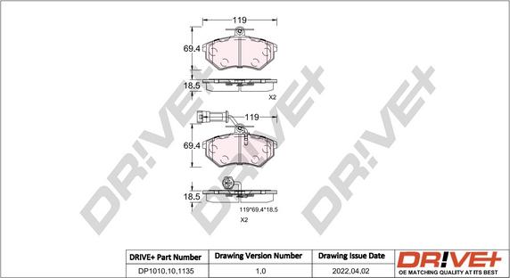 Dr!ve+ DP1010.10.1135 - Kit de plaquettes de frein, frein à disque cwaw.fr