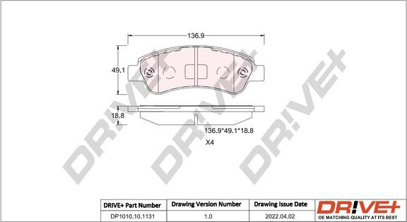 Dr!ve+ DP1010.10.1131 - Kit de plaquettes de frein, frein à disque cwaw.fr