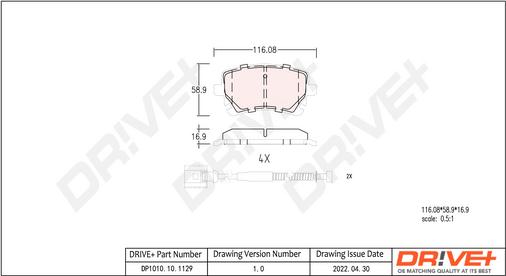 Dr!ve+ DP1010.10.1129 - Kit de plaquettes de frein, frein à disque cwaw.fr