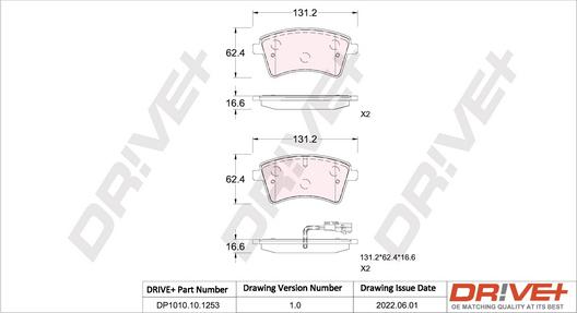 Dr!ve+ DP1010.10.1253 - Kit de plaquettes de frein, frein à disque cwaw.fr