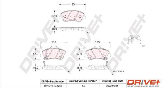 Dr!ve+ DP1010.10.1252 - Kit de plaquettes de frein, frein à disque cwaw.fr